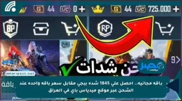 بـاقة مجانية.. احصل على 1845 شدة ببجي مقابل سعر باقة واحدة عند الشحن عبر موقع ميدياس باي في العراق